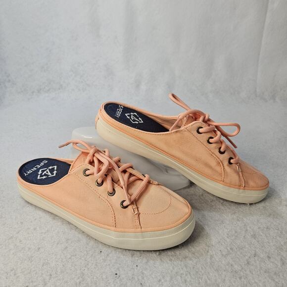 SPERRY Sz 6 Neon Orange Slip On Sneaker Nautical Preppy - Picture 1 of 5